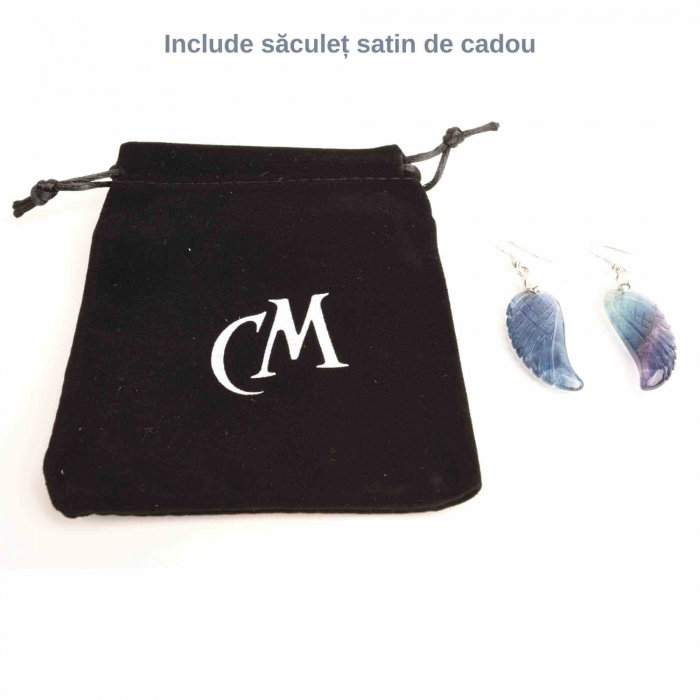 Cercei din cristal Flourit, forma aripi de inger si saculet satin inclus - Pentru protectie [2]