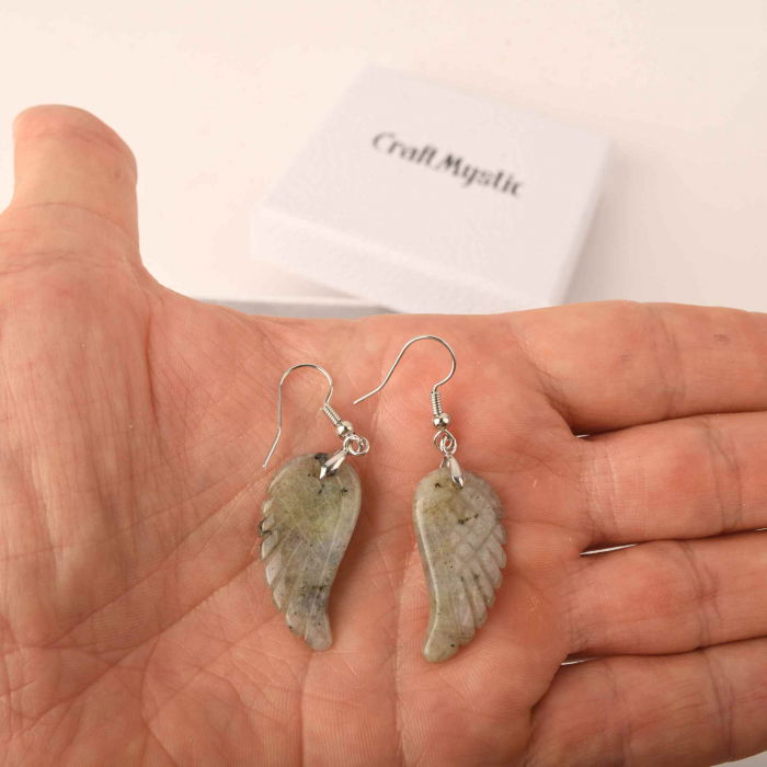 Cercei aripi de inger din piatra semipretioasa Labradorit 3 cm [4]