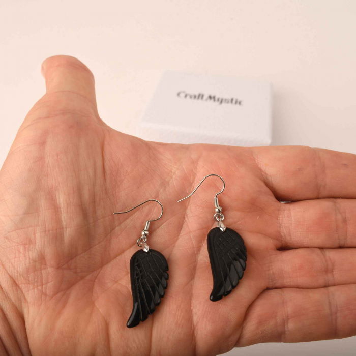 Cercei aripi de inger din piatra semipretioasa Obsidian 3 cm [6]