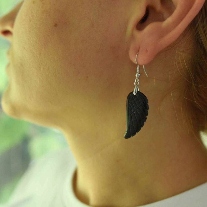 Cercei aripi de inger din piatra semipretioasa Obsidian 3 cm [2]