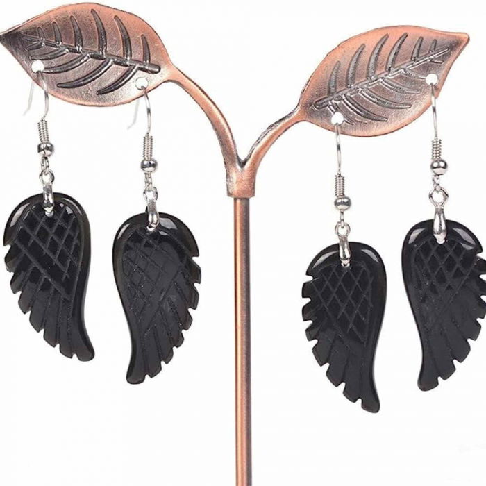 Cercei aripi de inger din piatra semipretioasa Obsidian 3 cm [4]
