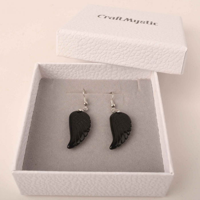 Cercei aripi de inger din piatra semipretioasa Obsidian 3 cm [5]