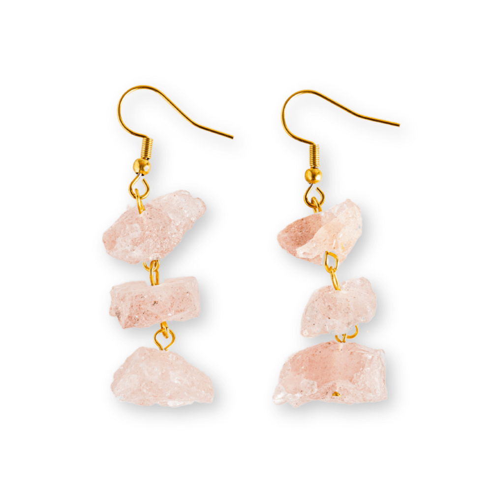 Cercei Cuart Roz Natural Brut Triplu piatra – Iubire, Armonie si Echilibru [1]