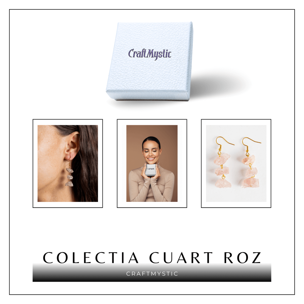 Cercei Cuart Roz Natural Brut Triplu piatra – Iubire, Armonie si Echilibru [7]