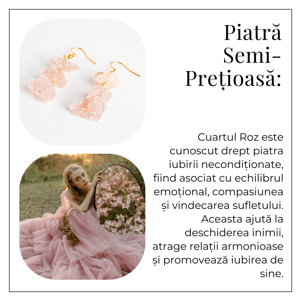 Cercei Cuart Roz Natural Brut Triplu piatra – Iubire, Armonie si Echilibru [6]