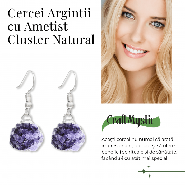 Cercei Argintii cu Ametist Cluster Natural 10-15mm [4]