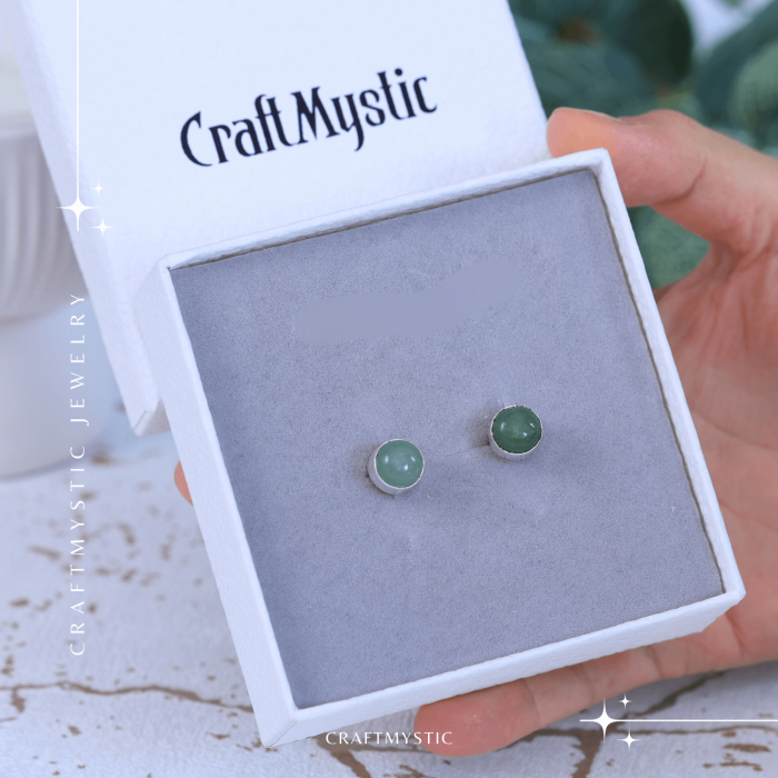 Cercei Eleganti cu Aventurin verde Natural, inchidere pe surub, pentru echilibru si noroc [8]