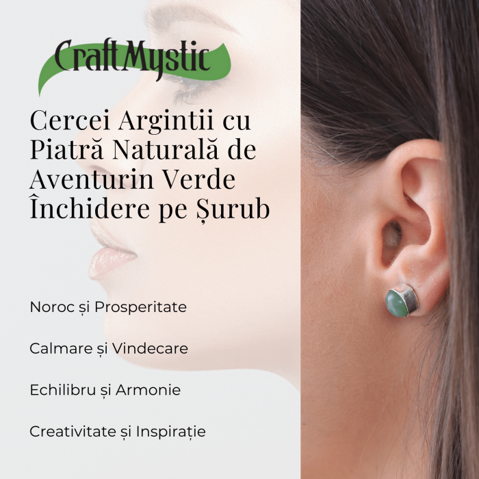 Cercei Eleganti cu Aventurin verde Natural, inchidere pe surub, pentru echilibru si noroc [2]
