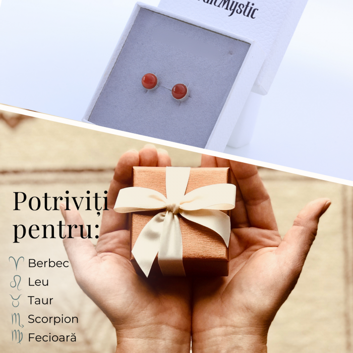 Cercei Eleganti cu Carneol Natural, inchidere pe surub, pentru energie si curaj [5]