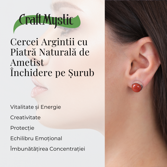 Cercei Eleganti cu Carneol Natural, inchidere pe surub, pentru energie si curaj [2]