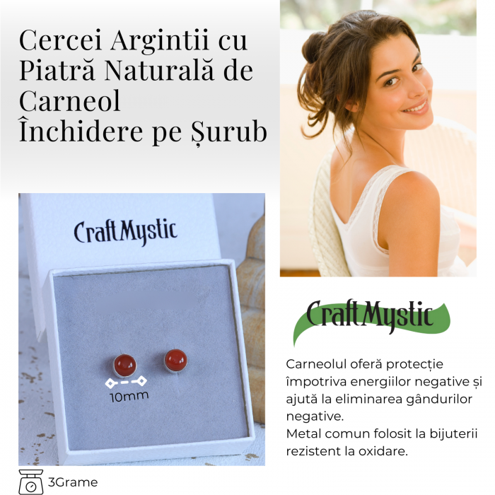 Cercei Eleganti cu Carneol Natural, inchidere pe surub, pentru energie si curaj [4]