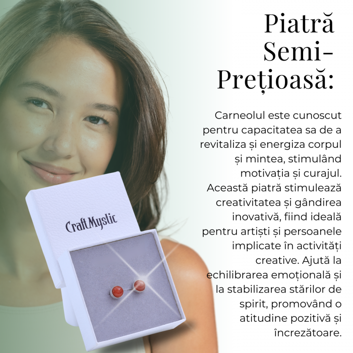 Cercei Eleganti cu Carneol Natural, inchidere pe surub, pentru energie si curaj [6]