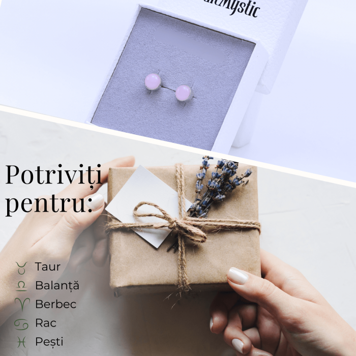 Cercei Eleganti cu Cuart roz Natural, inchidere pe surub, pentru iubire si armonie [5]