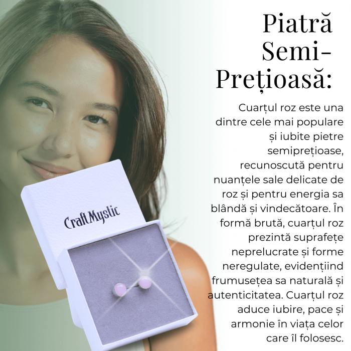 Cercei Eleganti cu Cuart roz Natural, inchidere pe surub, pentru iubire si armonie [6]