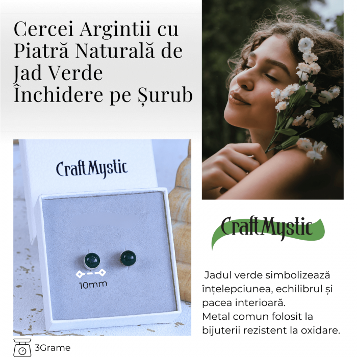 Cercei Eleganti cu Jad Verde, inchidere pe surub, pentru echilibru si protectie [3]