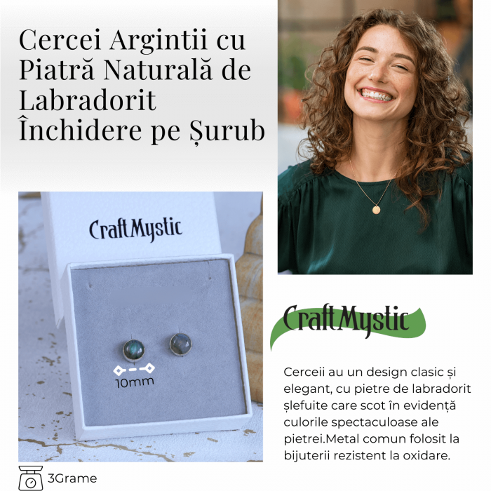 Cercei Eleganti cu piatra Labradorit Natural inchidere pe surub, pentru echilibru si protectie [3]