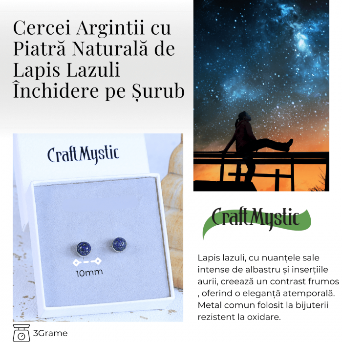Cercei Eleganti cu Lapis Lazuli Natural, pentru claritate mentala si intelepciune [5]