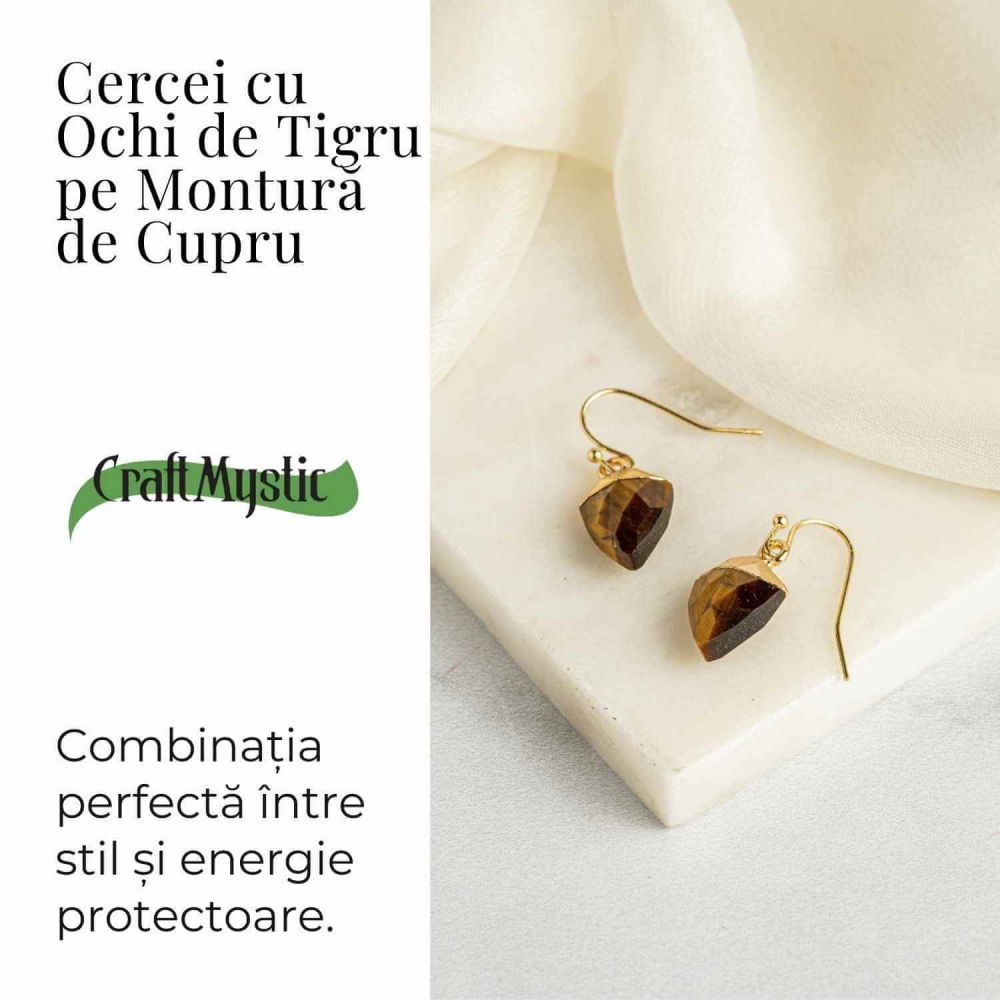 Cercei Eleganti cu Ochi de Tigru Natural Fatetat - Protectie si Claritate [3]