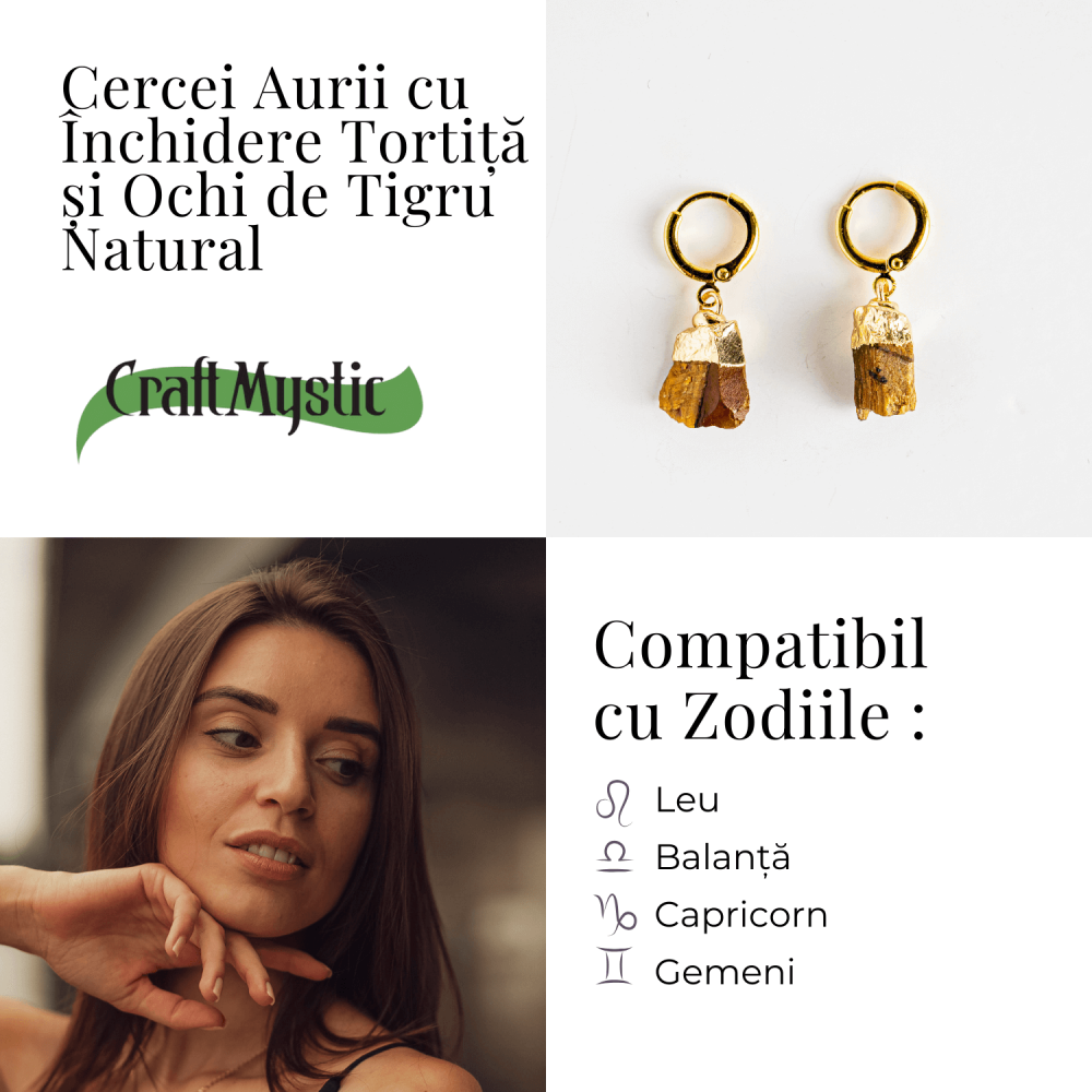 Cercei Aurii cu Ochi de Tigru Brut Natural – Putere si Protectie [5]