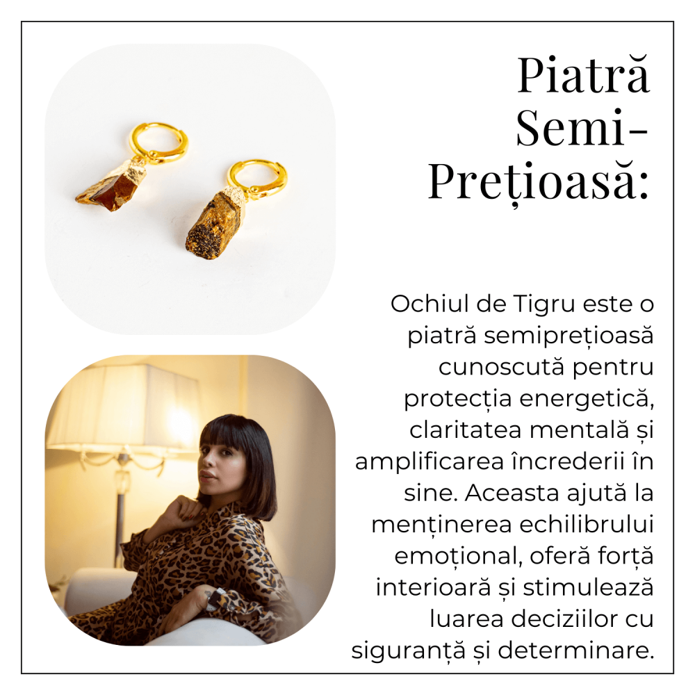 Cercei Aurii cu Ochi de Tigru Brut Natural – Putere si Protectie [6]