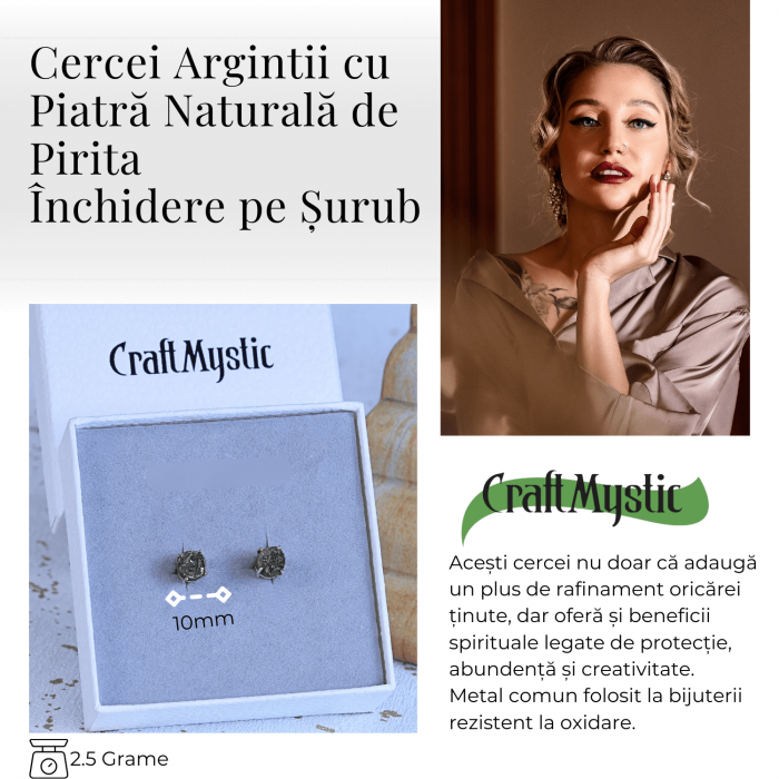 Cercei Eleganti cu Pirita Naturala, inchidere pe surub, pentru protectie si noroc [4]
