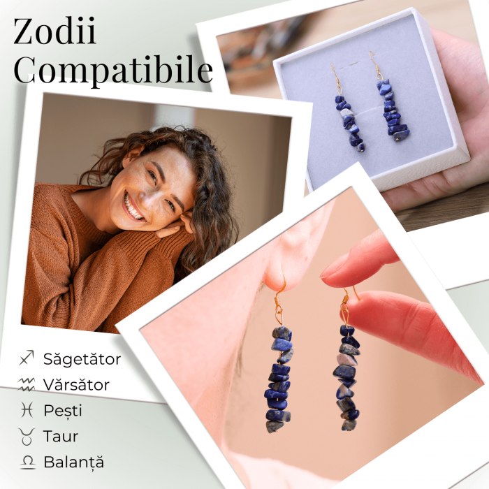 Cercei Lungi cu Pietre Semipretioase de Lapis Lazuli si Elemente din Alama, Bijuterii Aurii pentru Femei [2]