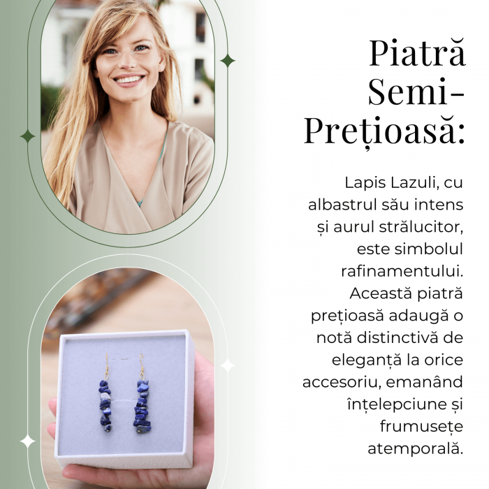 Cercei Lungi cu Pietre Semipretioase de Lapis Lazuli si Elemente din Alama, Bijuterii Aurii pentru Femei [5]