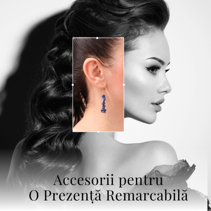 Cercei Lungi cu Pietre Semipretioase de Lapis Lazuli si Elemente din Alama, Bijuterii Aurii pentru Femei [8]