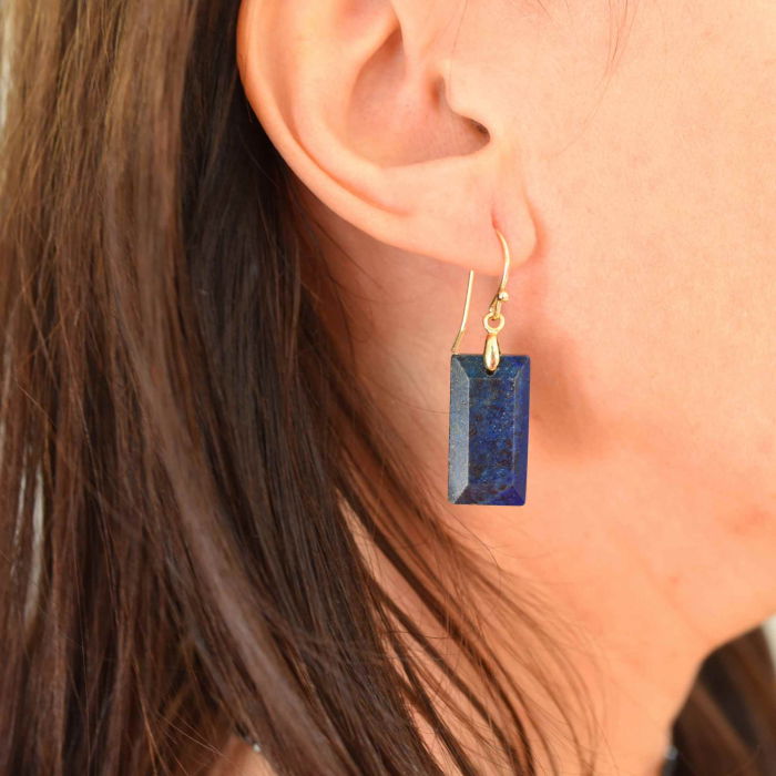 Cercei cu Pietre Semipretioase Lapis Lazuli forma dreptunghiulara Pentru intelepciune, claritate mentala [3]