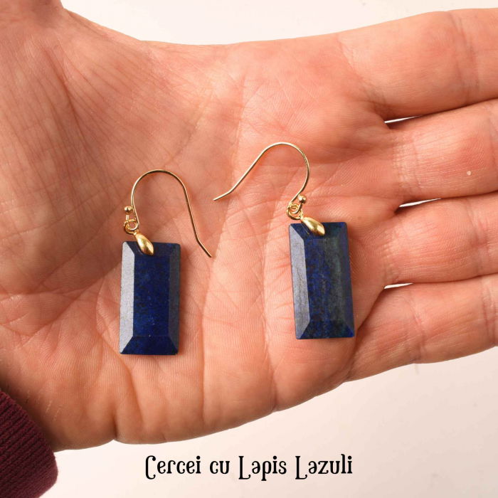 Cercei cu Pietre Semipretioase Lapis Lazuli forma dreptunghiulara Pentru intelepciune, claritate mentala [4]