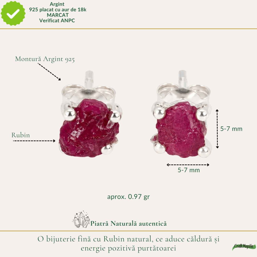 Cercei Argint 925 cu Rubin Brut Natural – Energie, Curaj si Feminitate [4]