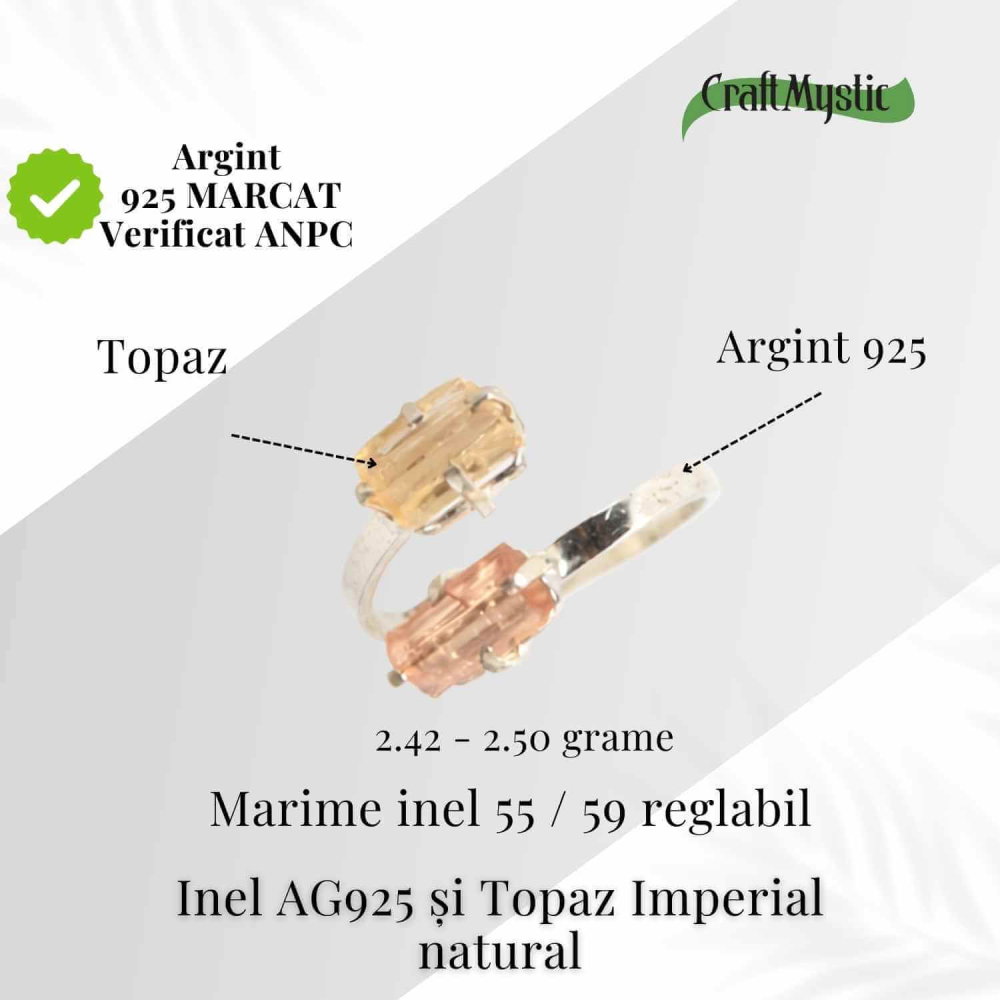 Inel dublu din Topaz Imperial natural si Argint 925 - Echilibru in doua lumini [4]
