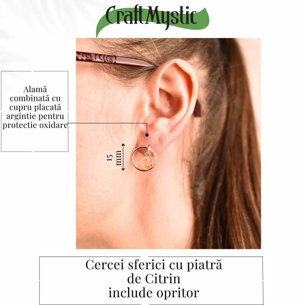 Cercei Sferici cu Citrin Brut – Atrage Energie Pozitiva si Abundenta [3]