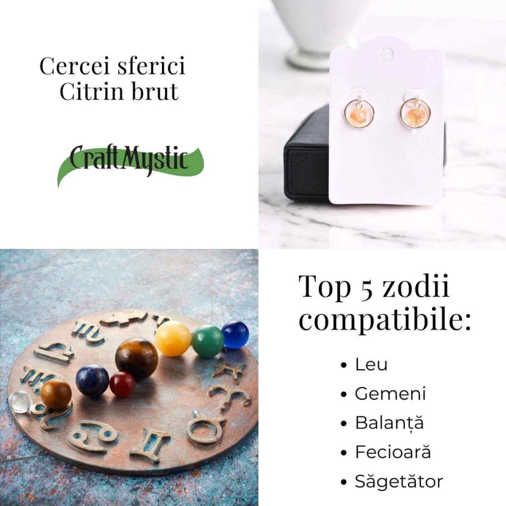 Cercei Sferici cu Citrin Brut – Atrage Energie Pozitiva si Abundenta [4]