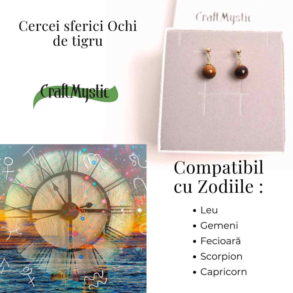 Cercei Ochi de Tigru Biluta 10 mm - Protectie si Eleganta Aurie [5]