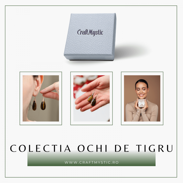 Cercei Eleganti cu Metal Auriu si Piatra Naturala din Ochi de Tigru Fatetat [7]