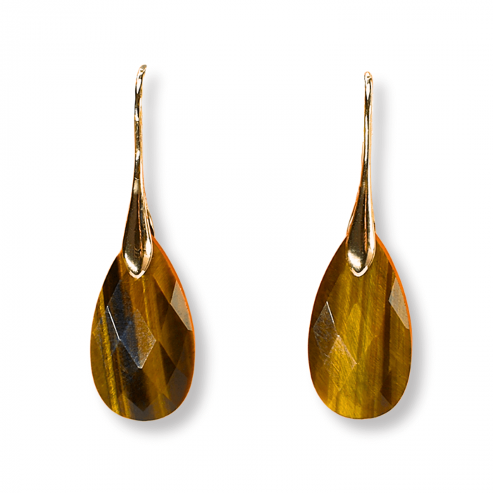 Cercei Eleganti cu Metal Auriu si Piatra Naturala din Ochi de Tigru Fatetat [1]