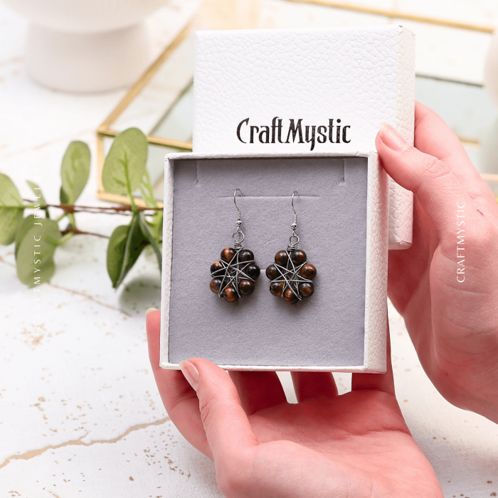 Cercei Argintii in Forma de Floare cu Ochi de Tigru - Sporirea Curajului si Claritatii Mentale [5]