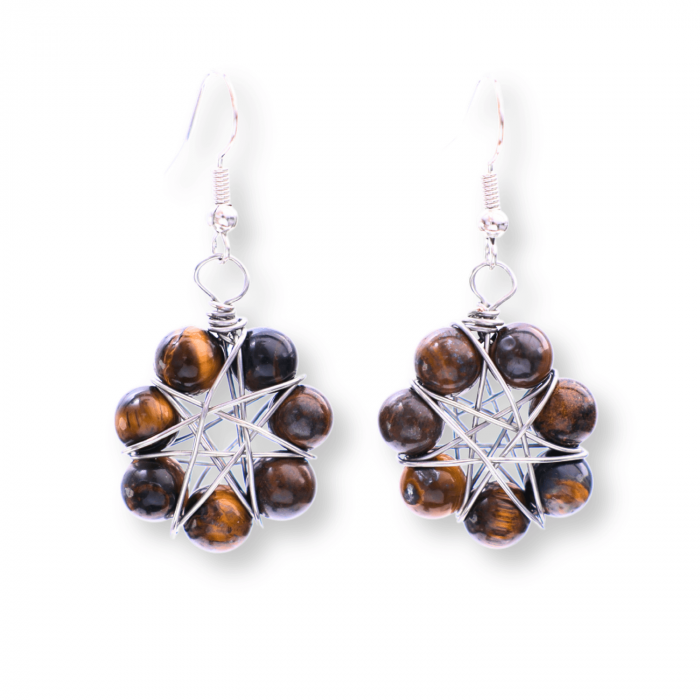 Cercei Argintii in Forma de Floare cu Ochi de Tigru - Sporirea Curajului si Claritatii Mentale [1]