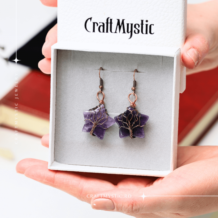 Cercei Eleganti in Forma de Stea cu Ametist Natural Semipretios [2]