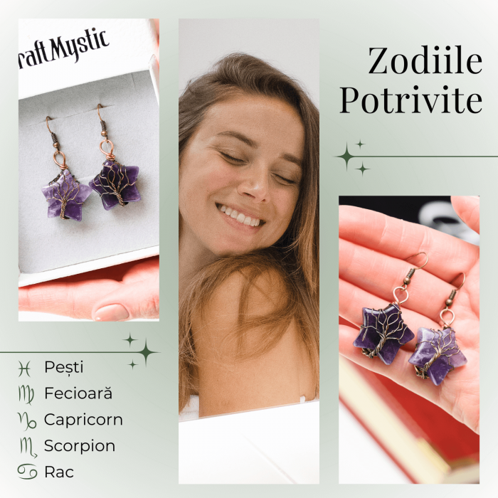 Cercei Eleganti in Forma de Stea cu Ametist Natural Semipretios [4]