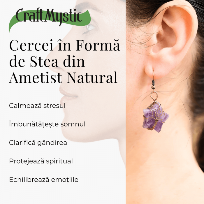 Cercei Eleganti in Forma de Stea cu Ametist Natural Semipretios [3]
