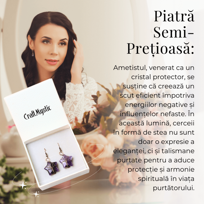 Cercei Eleganti in Forma de Stea cu Ametist Natural Semipretios [7]