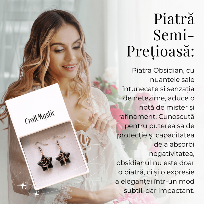Cercei Aurii cu Piatra de Obsidian in Forma de Stea [8]