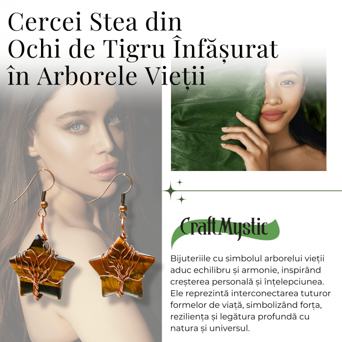 Cercei Eleganti in Forma de Stea cu Piatra Semipretioasa Ochi de Tigru Natural [6]