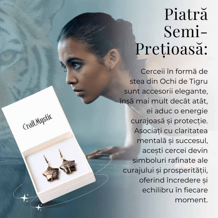 Cercei Eleganti in Forma de Stea cu Piatra Semipretioasa Ochi de Tigru Natural [5]