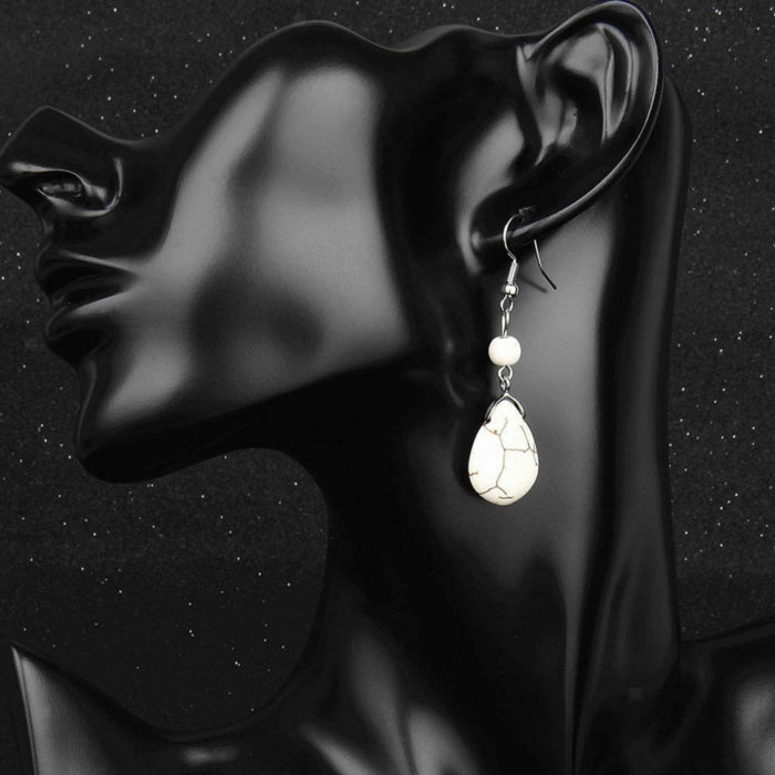 Cercei din Turcoaz cu Textura de Temperament Cercei Lungi Bridal in Culoarea Alba [4]