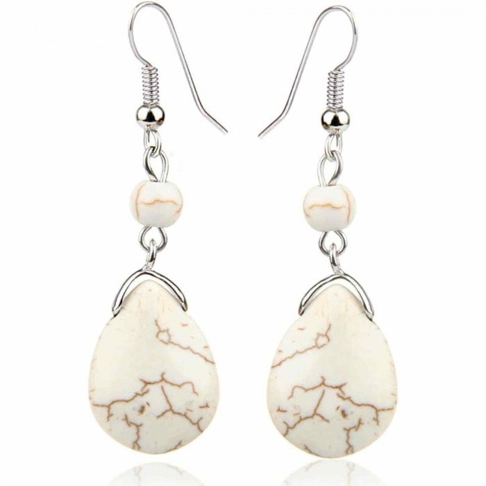 Cercei din Turcoaz cu Textura de Temperament Cercei Lungi Bridal in Culoarea Alba [2]