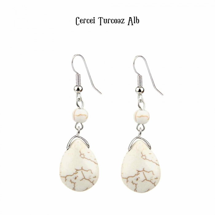 Cercei din Turcoaz cu Textura de Temperament Cercei Lungi Bridal in Culoarea Alba [5]