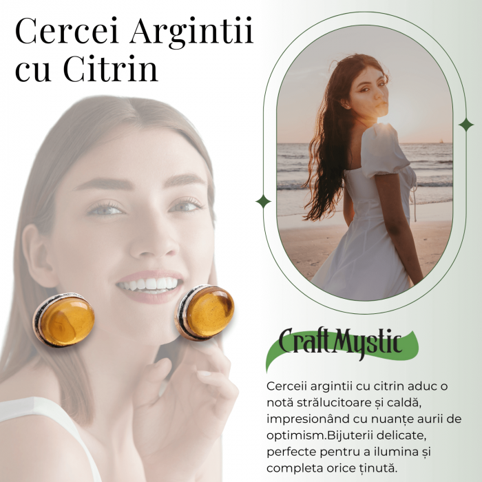 Cercei Argintii cu Citrin si Inchidere Clasica cu Surub [4]